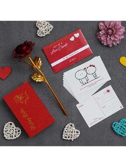 eCraftIndia - Combo of Set of 8 Love Post Cards , Golden Red Rose, Red Message Bottle Wooden Box Set