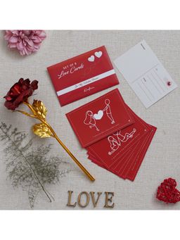 eCraftIndia - Valentine Combo of Set of 8 Love Post Cards Gift Cards Set, Golden Red Rose Gift Set
