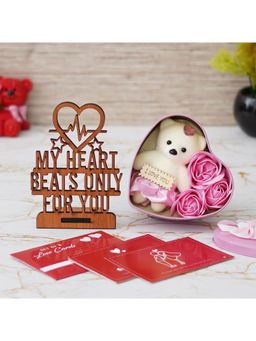 eCraftIndia - Combo Set of 8 Post Cards, "My Heart Beats Only for You "Showpiece, Pink Heart Gift Box