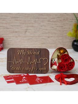 eCraftIndia - Combo Set of 8 Post Cards, "My Heart Beats Only for You" Showpiece, Red Heart Gift Box