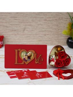 eCraftIndia - Combo of Set of 8 Love Post Cards , "Love" Photo Frame With Stand, Heart Shaped Gift Box