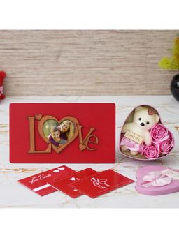 eCraftIndia - Combo of Set of 8 Love Post Cards, "Love" Photo Frame With Stand, Pink Heart Gift Box