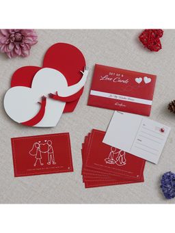 eCraftIndia - Valentine Combo of Set of 8 Love Post Cards, Red/White Heart Hugging Each Other Gift Set