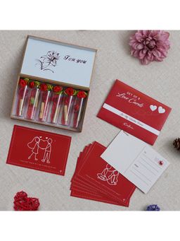 eCraftIndia - Valentine Combo of Set of 8 Love Post Cards, Red Message Bottle Wooden Box Set