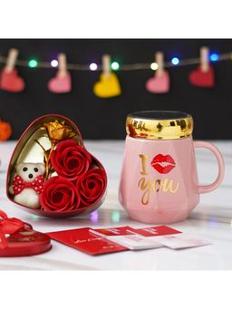 eCraftIndia - Combo of Set of 12 Love Coupons, "I Love You" Ceramic Mug, Red Heart Shaped Gift Box