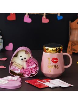 eCraftIndia - Combo of Set of 12 Love Coupons, "I Love You" Ceramic Mug, Pink Heart Shaped Gift Box