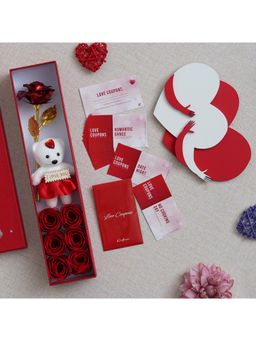 eCraftIndia - Combo of Set of 12 Love Coupons, Valentine Gift Box, Heart Hugging Each Other Gift Set