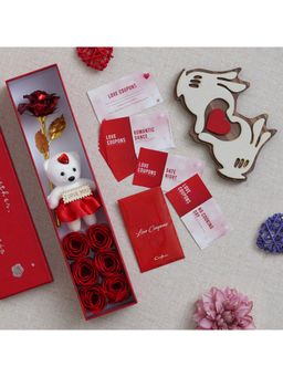 eCraftIndia - Combo of Set of 12 Love Coupons, Valentine Gift Box, Hands Showcasing Red Heart Gift Set