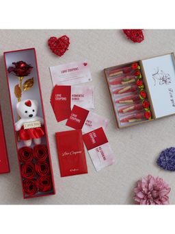 eCraftIndia - Combo of Set of 12 Love Coupons, Red Gift Box, Red Message Bottle Wooden Box Set