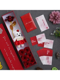 eCraftIndia - Valentine Combo of Set of 12 Love Coupons Gift Cards, Red Gift Box with Teddy & Roses