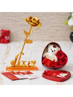 eCraftIndia - Combo of Set of 12 Love Coupons, Love Golden Rose Showpiece, Heart Shaped Gift Box Set