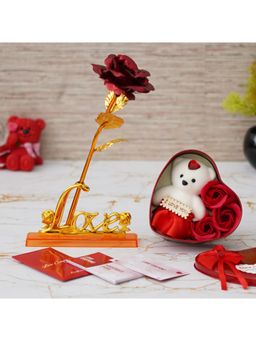eCraftIndia - Combo Set of 12 Love Coupons, Love Golden Red Rose Showpiece, Heart Shape Gift Box Set