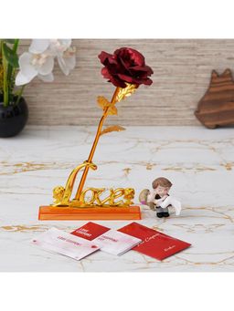 eCraftIndia - Combo Set of 12 Love Coupons, Golden Red Rose Showpiece, Bride Kissing Groom Showpiece