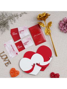 eCraftIndia - Combo of Set of 12 Love Coupons, Golden Rose, Heart Hugging Each Other Gift Set