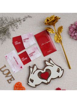 eCraftIndia - Combo of Set of 12 Love Coupons, Golden Rose, Hands Showcasing Red Heart Gift Set