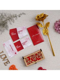 eCraftIndia - Combo of Set of 12 Love Coupons, Golden Rose, "Love" Wooden Gift Box