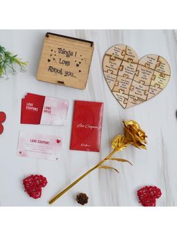 eCraftIndia - Combo of Set of 12 Love Coupons, Golden Rose, "Things I Love About You" Puzzle Gift Set