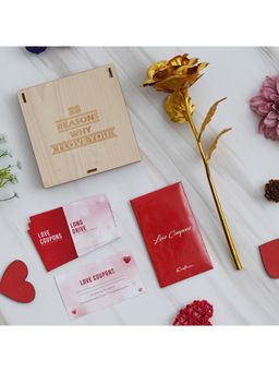 eCraftIndia - Combo of Set of 12 Love Coupons, Golden Rose,"20 Reasons Why I Love You" Hearts Gift Set
