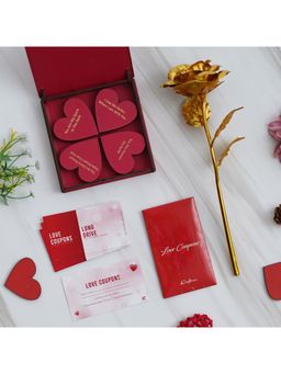 eCraftIndia - Combo Set of 12 Love Coupons, Gold Rose, "20 Reasons Why I Love You" Hearts Gift Set Box