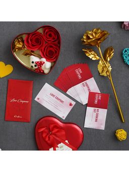 eCraftIndia - Combo of Set of 12 Love Coupons , Golden Rose, Red Heart Shaped Gift Box