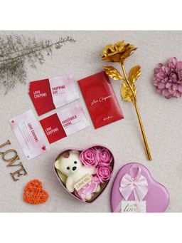 eCraftIndia - Combo of Set of 12 Love Coupons, Golden Rose, Pink Heart Shaped Gift Box