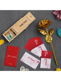 eCraftIndia - Combo of Set of 12 Love Coupons , Golden Rose, Wooden Box "for You" Message Bottle Set