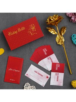 eCraftIndia - Combo of Set of 12 Love Coupons, Golden Rose, Red Message Bottle Wooden Box Set