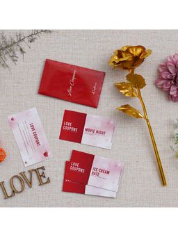 eCraftIndia - Valentine Combo of Set of 12 Love Coupons Gift Cards Set, Golden Rose Gift Set