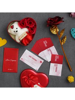 eCraftIndia - Combo of Set of 12 Love Coupons, Golden Red Rose Gift Set, Heart Shaped Gift Box Set