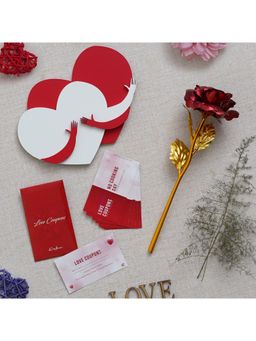 eCraftIndia - Combo of Set of 12 Love Coupons, Golden Red Rose, Heart Hugging Card Each Other Gift Set