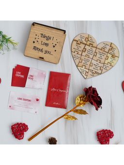 eCraftIndia - Combo Set of 12 Love Coupons, Golden Red Rose, "Things I Love About You" Puzzle Gift Set