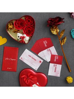 eCraftIndia - Combo of Set of 12 Love Coupons, Golden Red Rose, Red Heart Shaped Gift Box