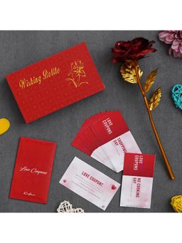 eCraftIndia - Combo of Set of 12 Love Coupons , Golden Red Rose, Red Message Bottle Wooden Box Set