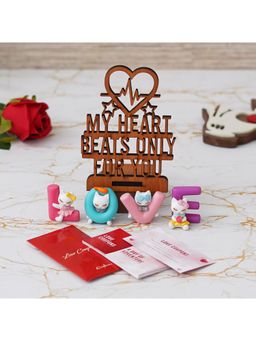 eCraftIndia - Combo Set of 12 Love Coupons, "My Heart Beats Only for You" Showpiece, "Love" Showpiece