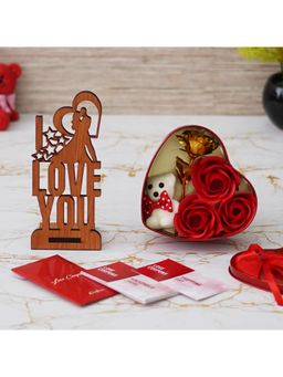 eCraftIndia - Combo of Set of 12 Love Coupons , "Love You" Showpiece With Stand, Heart Shaped Gift Box