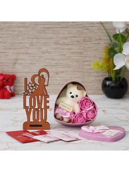 eCraftIndia - Combo of Set of 12 Love Coupons, "Love You" Showpiece, Pink Heart Shaped Gift Box
