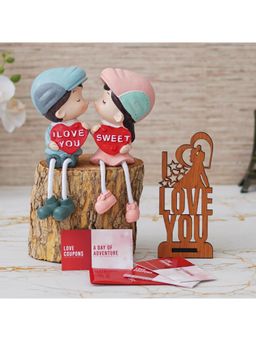 eCraftIndia - Combo Set of 12 Love Gift Cards, "Love You" Showpiece, Girl & Boy Kissing Figurine Set