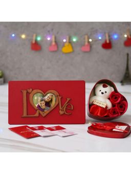 eCraftIndia - Combo of Set of 12 Love Coupons, "Love" Photo Frame with Stand, Heart Shaped Gift Box