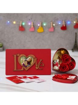 eCraftIndia - Combo of Set of 12 Love Coupons, "Love" Photo Frame with Stand, Heart Shaped Gift Box