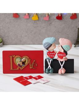 eCraftIndia - Combo of Set of 12 Love Gift Cards, "Love" Photo Frame, Girl & Boy Kissing Figurine Set