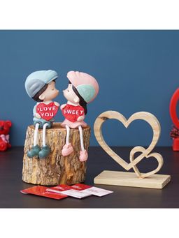 eCraftIndia - Combo of Set of 12 Love Coupons Cards, 2 Hearts Showpiece, Girl & Boy Kissing Figurine
