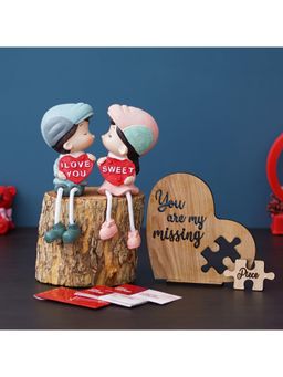 eCraftIndia - Combo of Set of 12 Love Gift Cards, Puzzle Showpiece, Girl & Boy Kissing Figurine