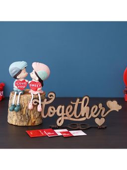 eCraftIndia - Combo of Set of 12 Love Gift Cards, Wooden Puzzle Showpiece, Girl & Boy Kissing Figurine