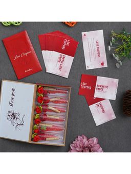 eCraftIndia - Combo of Set of 12 Love Coupons Gift Cards Set, Red Message Bottle Wooden Box Set