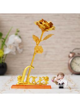eCraftIndia - Combo of Love Golden Rose Table Showpiece, Bride Kissing Groom Showpiece