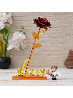 eCraftIndia - Combo of Love Golden Red Rose & Bride Kissing Groom Table Showpiece