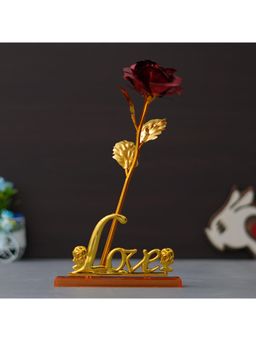 eCraftIndia - Golden Red Rose Flower with Love Showpiece - Valentine's Day Gift