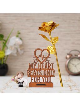eCraftIndia - Combo Gold Rose, "My Heart Beats Only for You" Showpiece, Bride Kissing Groom Showpiece