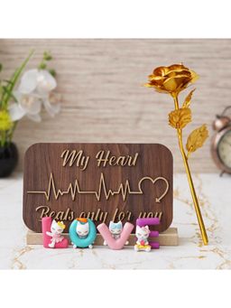 eCraftIndia - Combo of Golden Rose, "My Heart Beats Only for You" & "Love" Characters Showpiece