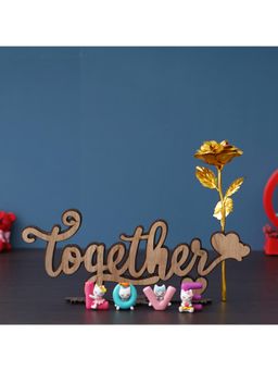 eCraftIndia - Combo of Golden Rose, "Together" Puzzle & "Love" Animated Characters Showpiece Set